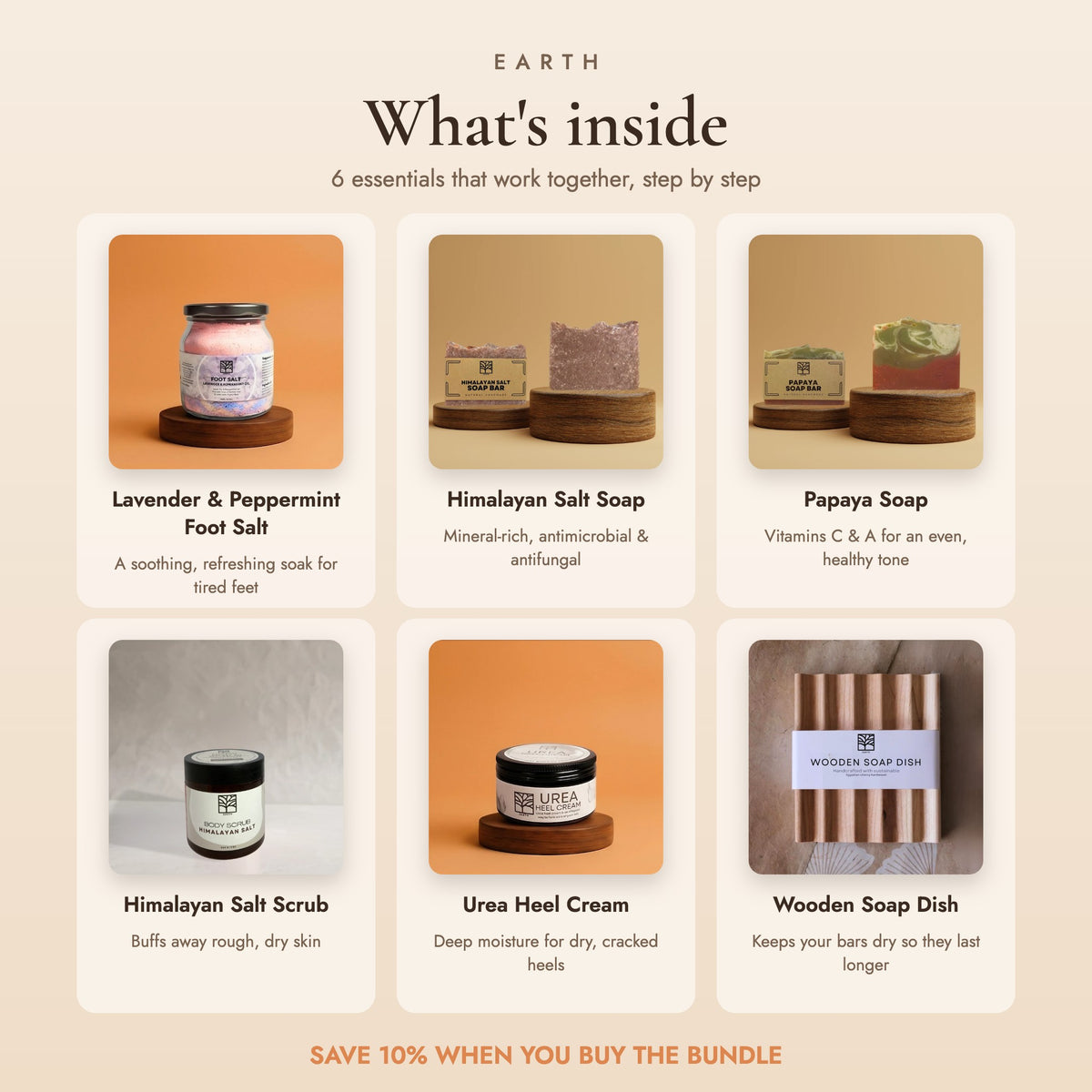 What's inside the Earth Foot Care Bundle: 6 handmade natural foot care products for dry, cracked heels